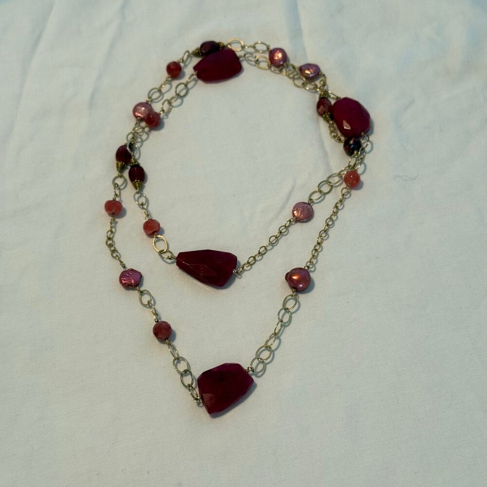 Vintage - Agate and Glass bead Necklace - Continuous Strand - Approx 40"
